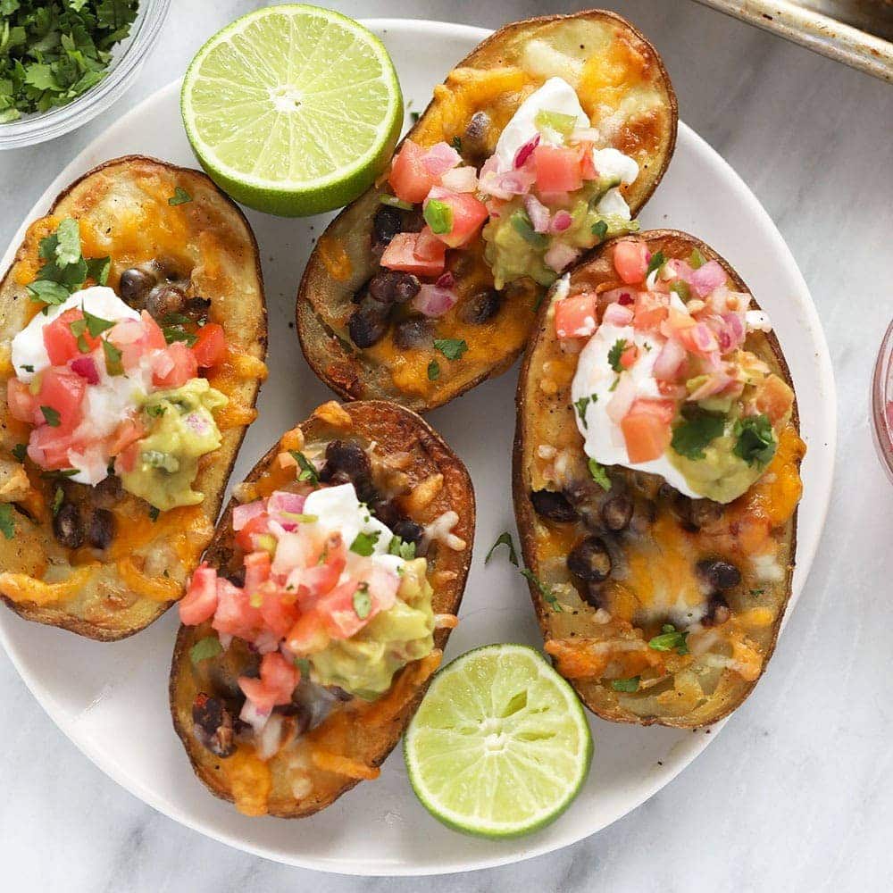 Healthy Game Day Appetizer: Crispy Vegetarian Mexican Potato Skins